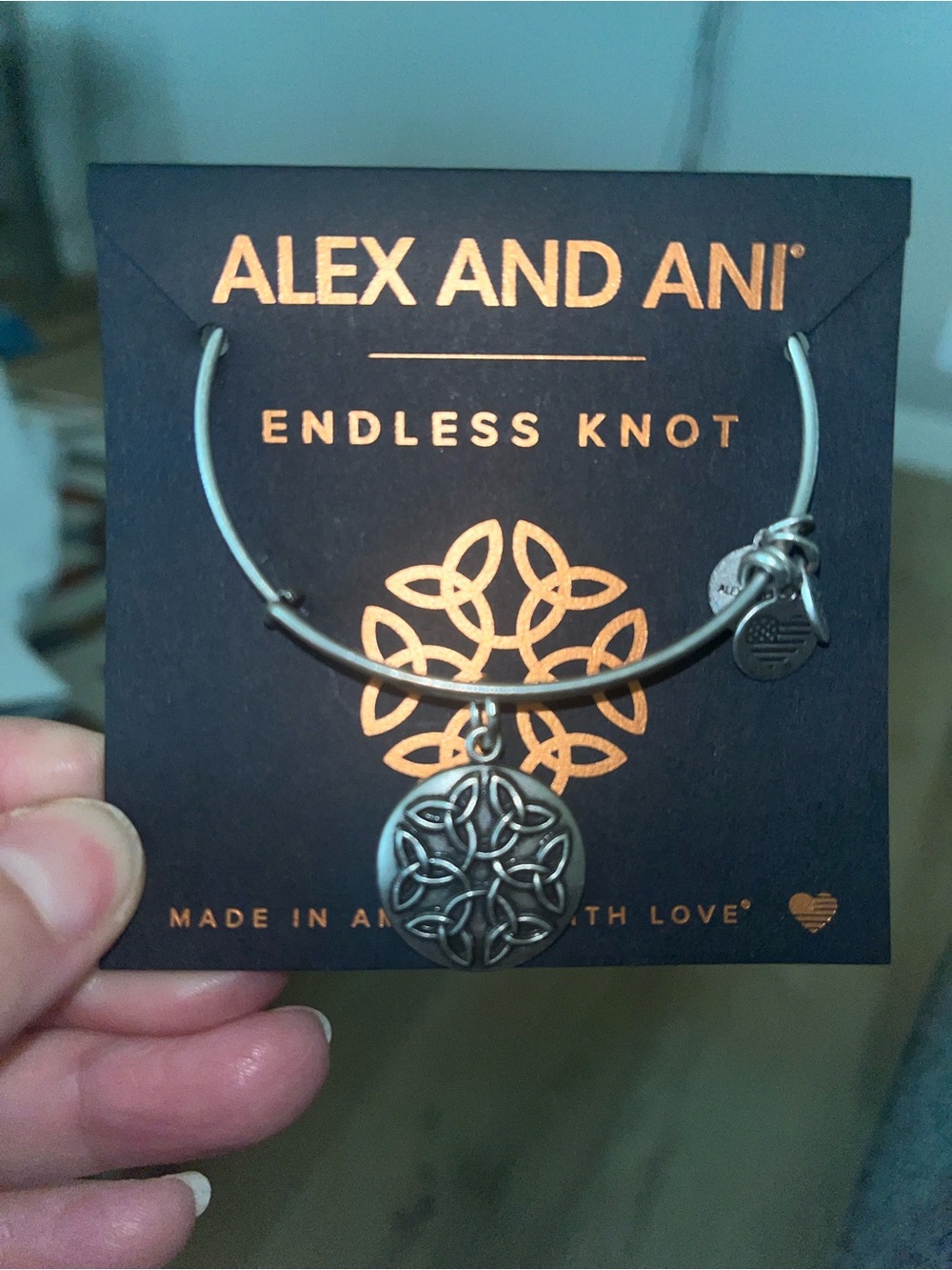 Alex and Ani Silver-Tone Endless Knot Charm Bangle Bracelet